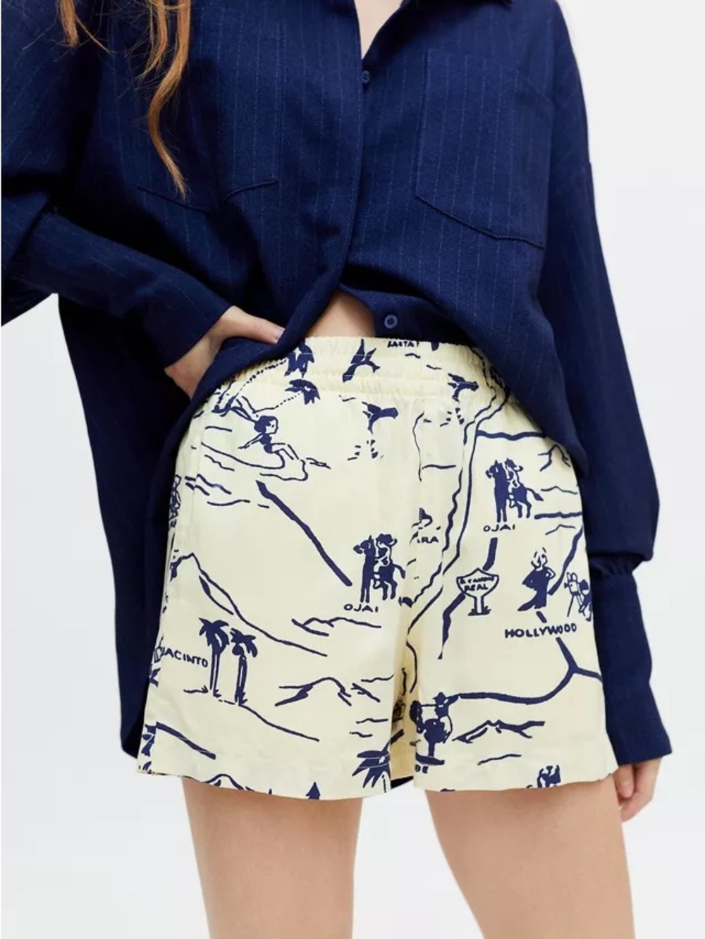 BDG Yellow Shorts with Navy Scenic Print